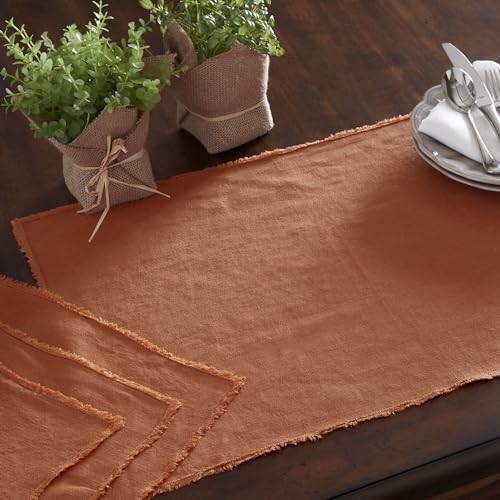 Fennco Styles Stonewashed Fringe Design 100% Linen Placemats 14" W X 20" L, Set of 4
