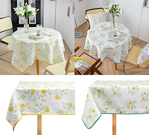 Fennco Styles Garden Floral Print Tablecloth 55" W x 55" L - Yellow Flowers Wrinkle-Free Washable Table Cover for Everyday Use, Banquets, Holidays, Indoor Outdoor Events and Special Occasions