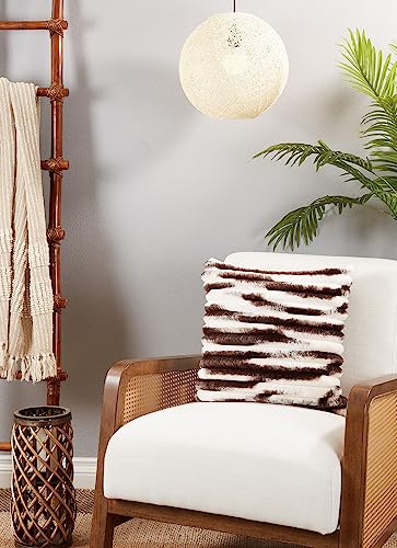 Fennco Styles Striped Faux Fur Decorative Filled Throw Pillow 18" W x 18" L – Black Plush Cushion for Couch, Bedroom, Living Room and Office Décor