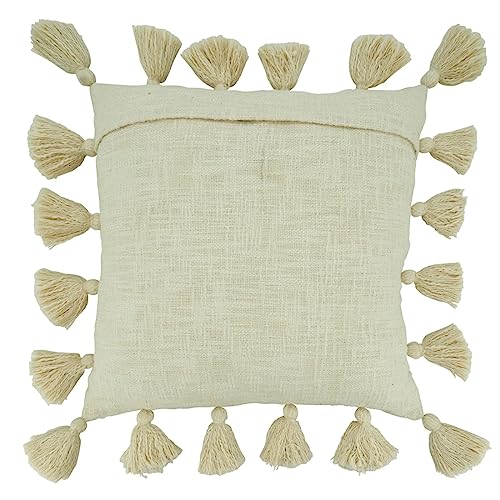 Fennco Styles Natural Chunky Tassel Cotton Decorative Throw Pillow Cover 20" W X 20" L – Solid Color Textured Bohemian Cushion Case for Couch, Sofa, Bedroom, Office and Living Room Décor