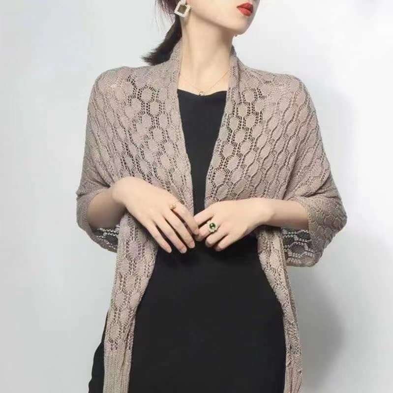 stylesilove Women Lightweight Crochet Hollow Bolero Shrug Long Sleeve Cardigan Soft Sweater Open Front Cape Shawl