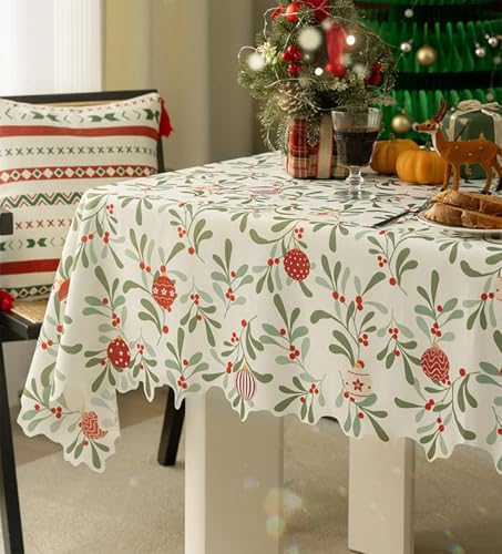 Fennco Styles Holiday Berries and Leaves Christmas Tablecloth - Multicolored Festive Table Cover for Winter Holidays, Home Decor, Family Gatherings, and Special Occasions