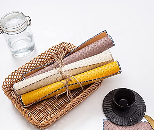 Fennco Styles Modern Basket Weave Placemats 13" W x 18" L, Set of 4 - Woven Table Mats Heat Resistant Insulation Anti-Slip for Home, Boho Décor, Dining Table, Banquets and Special Events