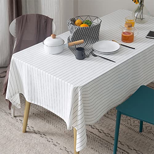 Fennco Styles Casual Pinstripe Cotton Tablecloth 55" W x 55" L - White Striped Rectangle Table Cover for Everyday Use, Home, Dining Room Décor, Banquets, Family Gathering and Special Occasions