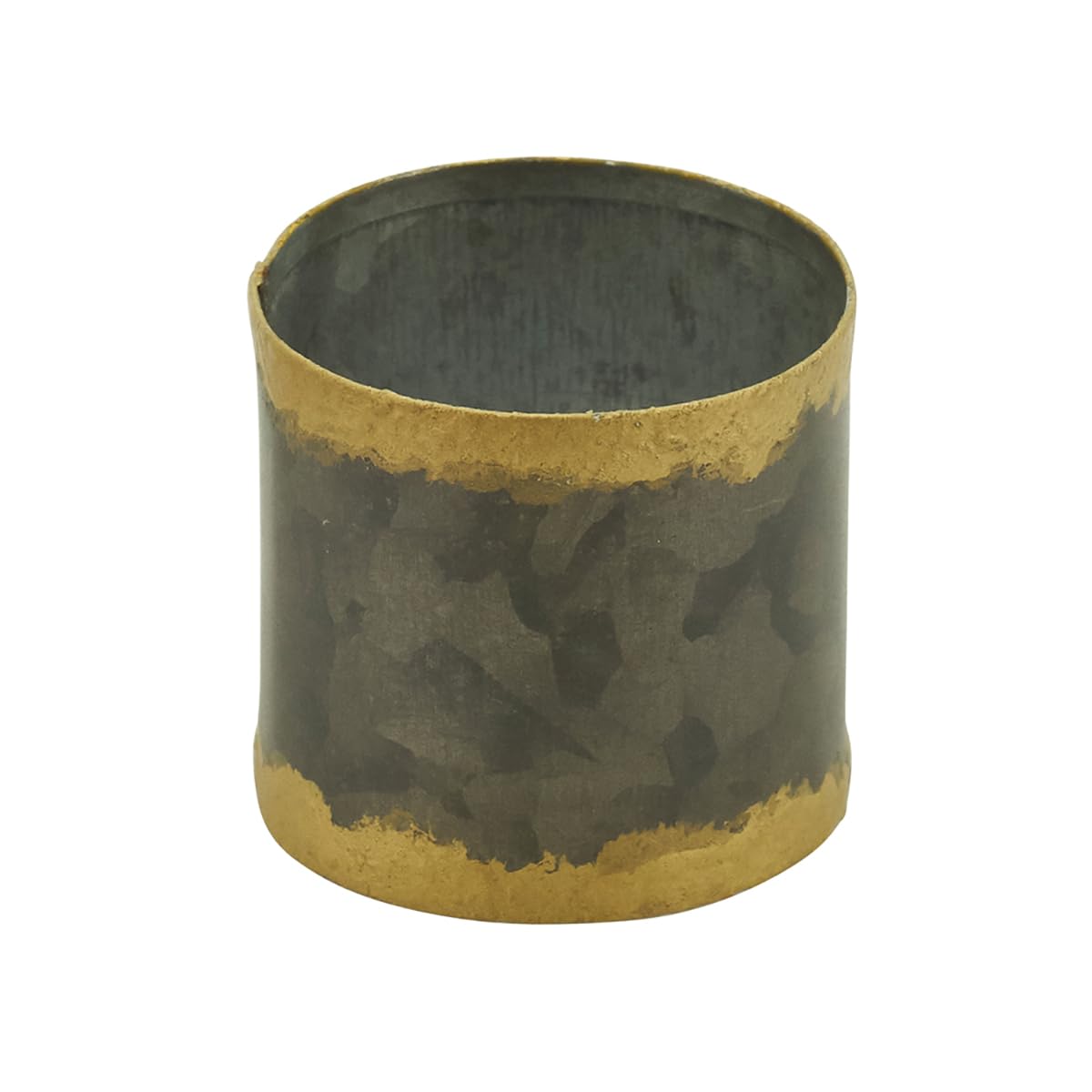 Fennco Styles Sousplat Collection Farmhouse Gold Rim Galvanized Napkin Rings, Set of 4 – Graphite Metal Napkin Holders for Banquets, Family Dinners, Special Events and Table Décor
