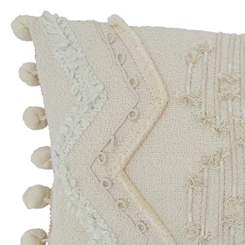 Fennco Styles Delicate Cord Pom Pom Applique Cotton Decorative Throw Pillow Cover & Insert 12 x 18 Inch - Ivory Accent Cushion for Home, Couch, Living Room and Everyday Décor
