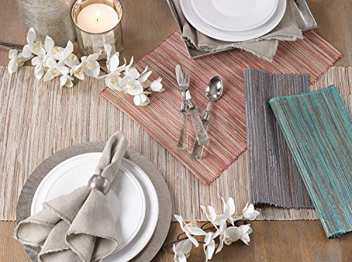 Fennco Styles Shimmering Woven Nubby Texture Water Hyacinth 14 x 20 Inch Table Placemats, Set of 4 - Turquoise Table Mats for Home Decor, Dining Table, Holidays, Home Decor, Special Events