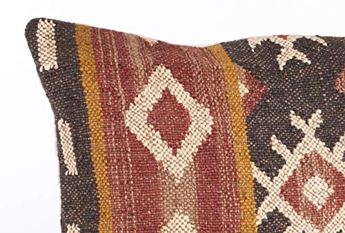 Fennco Styles Kilim Collection Southwestern Embroidered Wool 16 x 23 Inch Down Filled Throw Pillow with Case & Insert – Multicolor Throw Pillow for Couch, Bedroom and Living Room Décor (16 x 23 Inch)