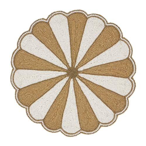 Fennco Style Unique Beaded Pinwheel Holiday Placemat 14" Round, 1-Piece - Black & White Sparkly Table Mat for Home Décor, Christmas, Family Gatherings and Special Events