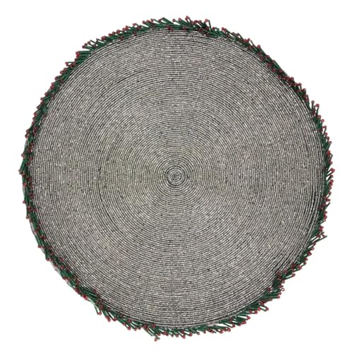 Fennco Styles Sparkly Beaded Wreath Border Holiday Placemat 15" Round, Set of 4 - Gold Glass Beads Table Mat for Home Décor, Family Gathering, Banquets, Christmas and Special Occasion