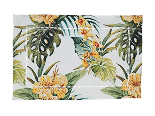 Fennco Styles Tropical Flower Hemstitch Table Runner 16" W x 72" L - Multicolored Rectangular Table Cover for Home, Dining Table, Banquet, Family Gathering
