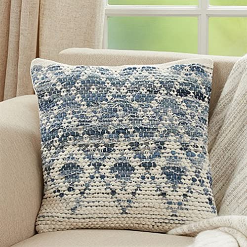 Fennco Styles Diamond Chindi Cotton Decorative Throw Pillow 18" W x 18" L - Blue Woven Square Cushion Case for Home, Couch, Bedroom, Living Room and Office Décor