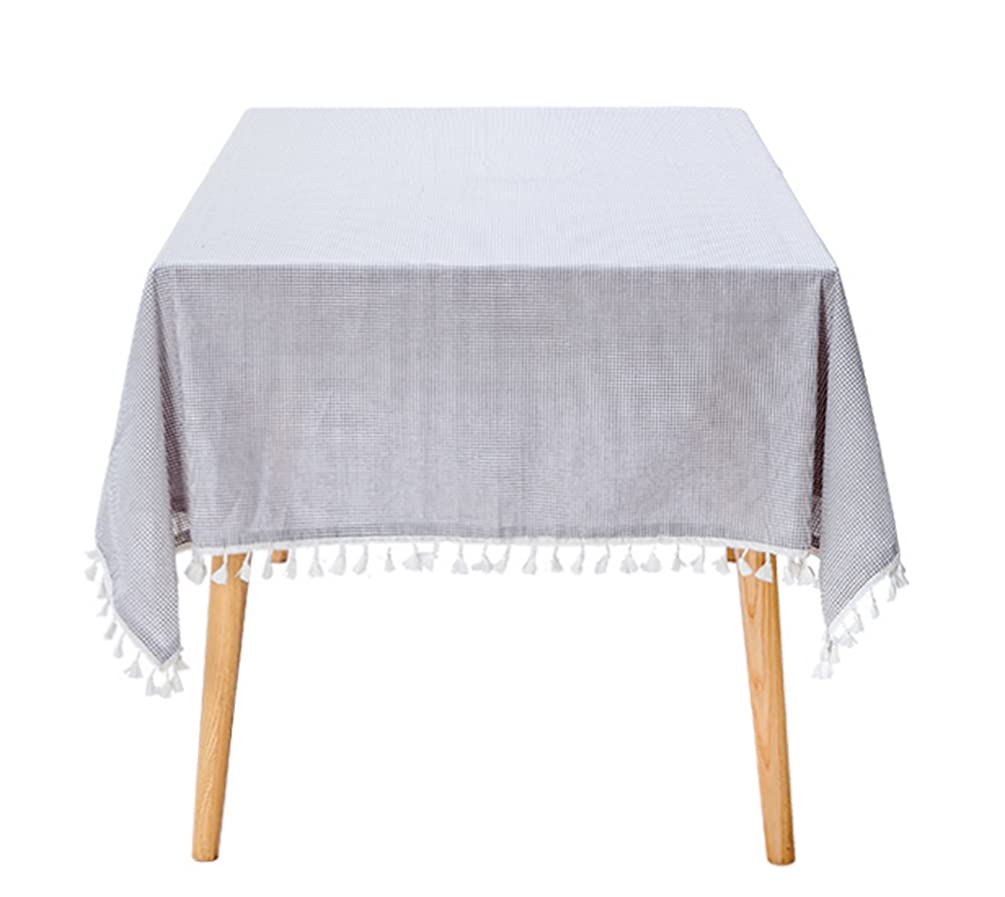 Fennco Styles Woven Gingham Cotton Tablecloth with Tassel 55" W x 71" L - Checkered Rectangle Table Cover for Everyday Use, Home, Dining Table Décor, Banquets, Farmhouse, and Special Events