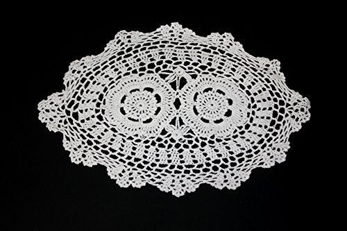 Fennco Styles Handmade Crochet Lace Cotton Traycloth Placemats, Set of 4, 12"x18" (Oval, White)