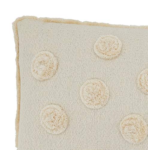 Fennco Styles Delicate Pom Pom Applique Cotton Decorative Throw Pillow Cover & Insert 12 x 18 Inch - Ivory Accent Pillow for Home, Couch, Living Room and Everyday Décor