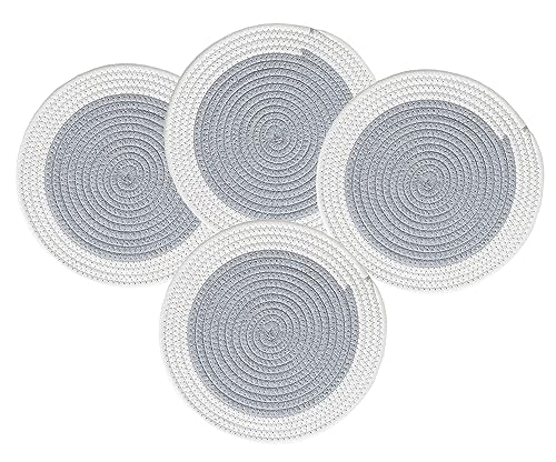 Fennco Styles Hand Braided Reversible Two-Tone Cotton Blend Placemats 12" Round, Set of 4 - Pink Woven Texture Heat Resistant Insulation Table Mats for Home, Kitchen Décor, Dining Table and Holidays