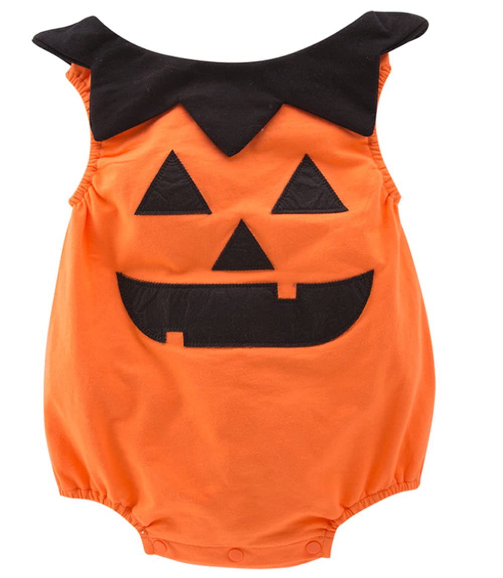 Styles I Love Infant Unisex Baby Boys Girls Fun Pumpkin Face Sleeveless Orange Cotton Romper Halloween Outfit