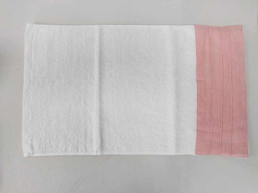 Fennco Styles Two Tone Terry Cotton Towels with Linen Border 12x20 Inch Guest Towels, Set of 4 – Modern Hand Towels for Bathroom Décor, Bar Accessories, Wedding Gifts
