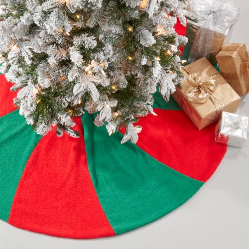 Fennco Styles Candy Cane Design Christmas Tree Skirt 72" Round - Red & White Tree Skirt for Home, Holiday Tree, Indoor Outdoor and Special Occasion