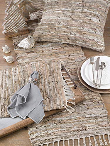 Fennco Styles Delicate Woven Chindi Leather Cotton Bohemian Design Table Placemats 14" W X 20" L, Set of 4