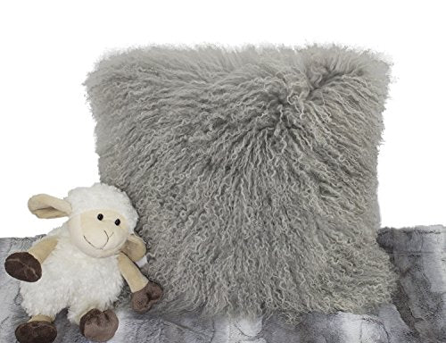 Fennco Styles Luxury Grade A Genuine Mongolian Lamb Fur Down Filled Decorative Throw Pillow