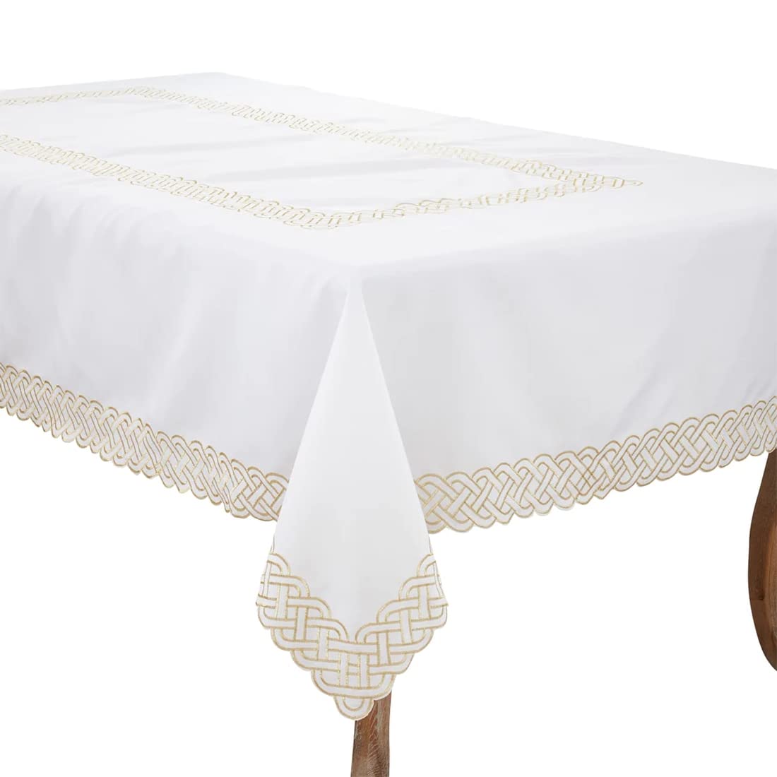 Fennco Styles Braid Emroidered Metallic Border Table Runner 16" W x 54" L - Silver Table Cover for Home Décor, Everyday Use, Christmas, Banquets and Special Events