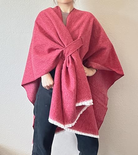 stylesilove Women Elegant Solid Color Fringe Poncho Open Front Shawl Cape Ultra Warm Wrap for Autumn Winter Season