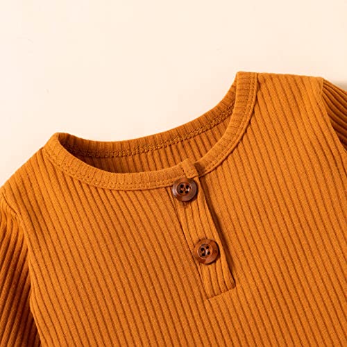 stylesilove Baby Boys Girls Solid Long Sleeve Henley Top & Pants 2pcs Set Unisex Toddler Ribbed Cotton Outfit