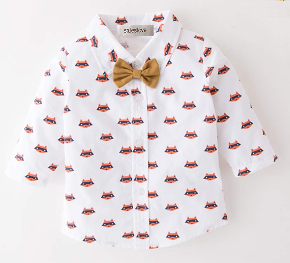 stylesilove Little Boy Foxy Design Clothing Suit, All over Fox Print Shirt, Vest Coat and Pants 3pcs Outfit