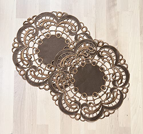 Fennco Styles Lafayette Embroidered and Cutwork 12" Round Doilies, Set of 2 - Burgundy Traycloth Doily for Home Décor, Banquets, Holidays and Special Occasions