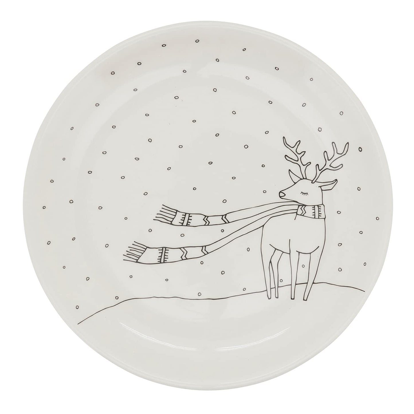Fennco Styles Cartoon Christmas Tree Holiday Salad Plates 8" Round, Set of 4 - White Dolomite Serving Plate for Home, Christmas Décor, Kitchen, Family Gathering and Special Occasion