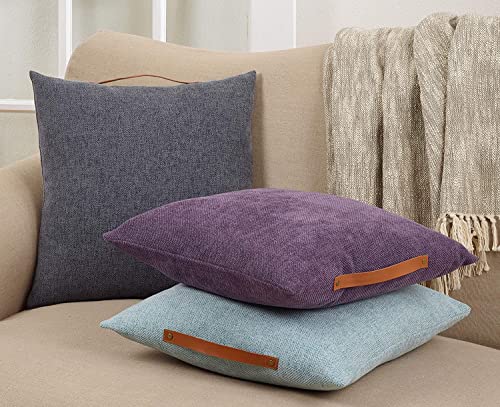 Fennco Styles Solid Chenille Decorative Filled Throw Pillow with Handle 18" W x 18" L – Accent Cushion for Couch, Bedroom, Living Room and Office Décor