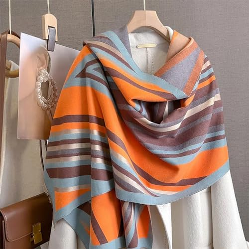 stylesilove Women Vivid Striped Cashmere Like Scarf Warm Ultra Soft Scarves Shawl Neck Wraps for All Season, 4 Colors