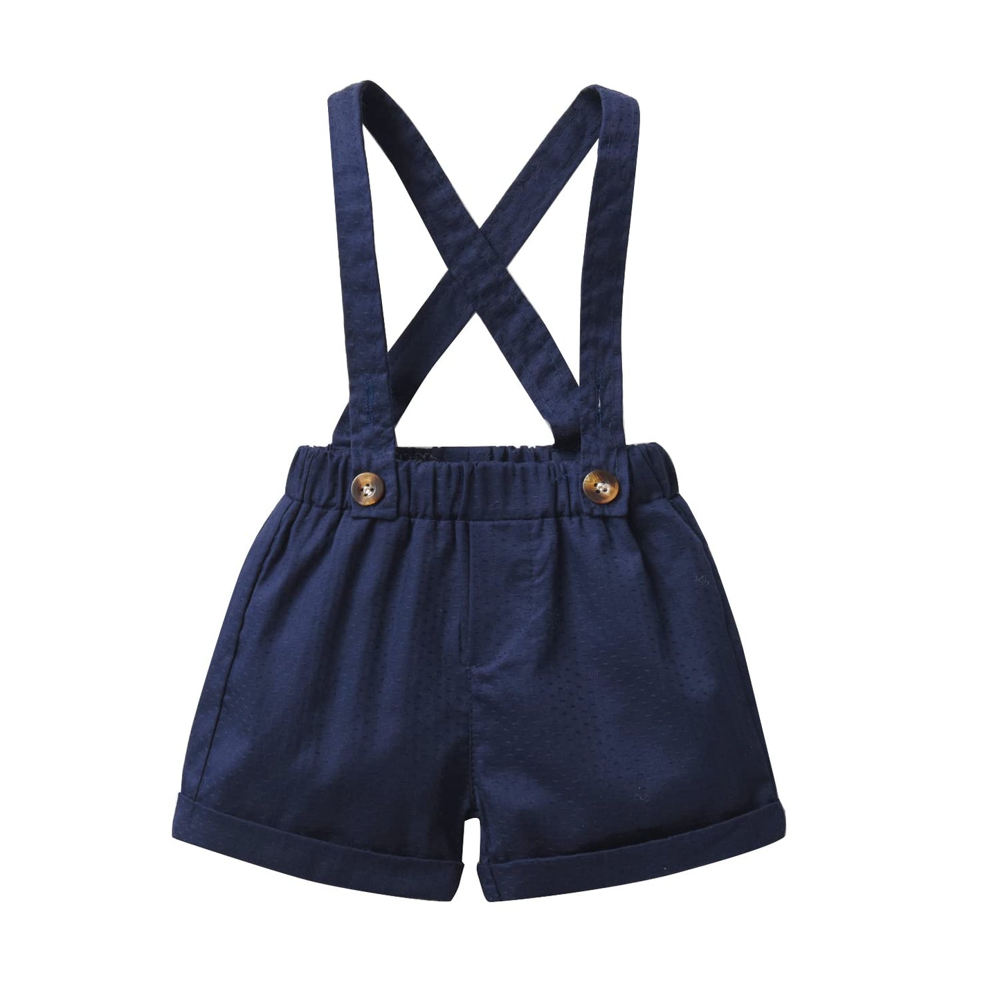 stylesilove Little Boys Short Sleeve Plaid Shirt and Suspender Bottom, Bowtie 3pcs Gentleman Suit Set Cotton Overalls Outfit