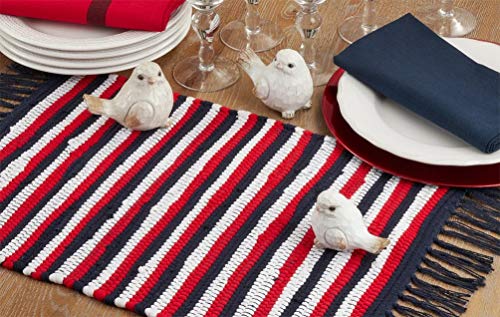 Fennco Styles Striped Patriotic Chindi Tassel Cotton Table Runner 16" W x 72" L - Multicolored Table Cover for Home Décor, Dining Table, National Holiday and Special Events