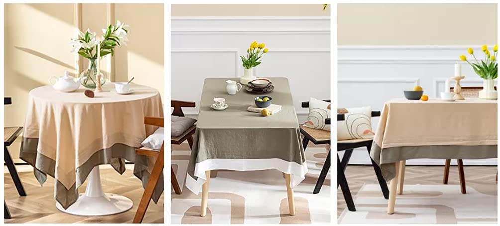 Fennco Styles Natural & Green Double Layer Cotton Tablecloth 60" W X 72" L - Two-Tone Rectangle Table Cover for Everyday Use, Banquets, Family Gathering and Special Events