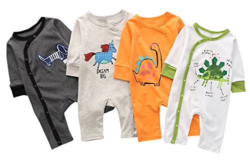 stylesilove Chic and Fun Animal Character Infant Baby Boy Long Sleeve Cotton Jumpsuit Outfit