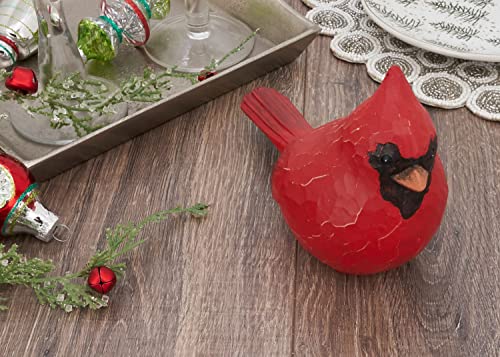 Fennco Styles Decorative Red Resin Perched Cardinal Sculpture Figurine for Farmhouse, Tabletop, Bookshelf, Garden, Christmas and Holiday Décor (5.5" High)