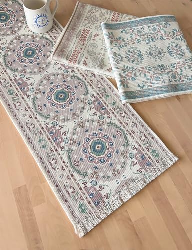Fennco Styles Coral Floral Print Tassel Cotton Blend Woven Table Runner 14" W x 71" L