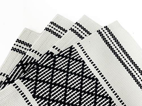 Fennco Styles Diamond Stitch Design Cotton Blend Placemats 14" W x 19" L, Set of 4 - Black Geometric Woven Table Mats for Boho Décor, Home, Dining Table, Banquets, Family Gatherings, Special Occasion