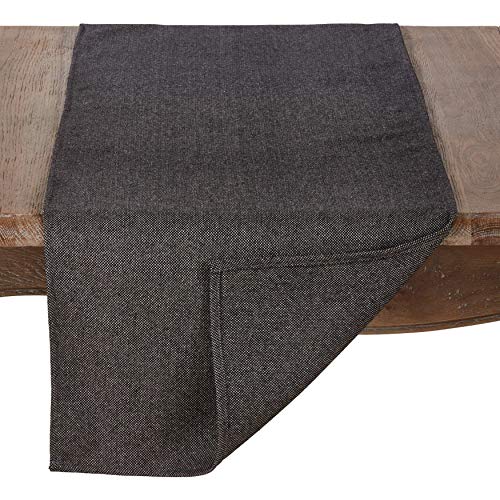 Fennco Styles Modern Black Tweed Design Wool and Poly Blend Table Runner