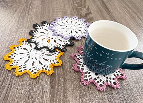 Fennco Styles Handmade Crochet Cotton Whirlwind Two-Tone Doily 6-Inch Round, 2-Piece - Drink Coaster for Everyday Use, Holiday, Farmhouse Décor, Cocktail, Tea Party, Special Occasion