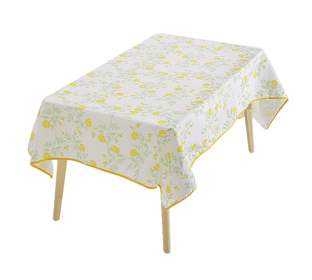 Fennco Styles Garden Floral Print Tablecloth 55" W x 55" L - Yellow Flowers Wrinkle-Free Washable Table Cover for Everyday Use, Banquets, Holidays, Indoor Outdoor Events and Special Occasions