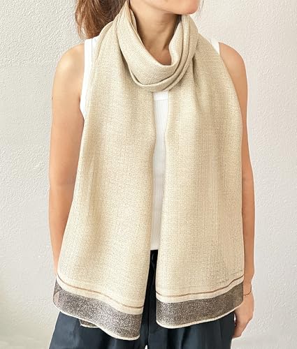stylesilove Women Shimmering Striped Scarf Silk-like Scarves Ultra Lightweight Soft Shawl Neck Wraps