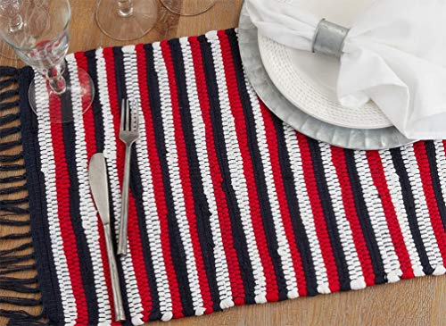 Fennco Styles Striped Patriotic Chindi Tassel Cotton Table Runner 16" W x 72" L - Multicolored Table Cover for Home Décor, Dining Table, National Holiday and Special Events