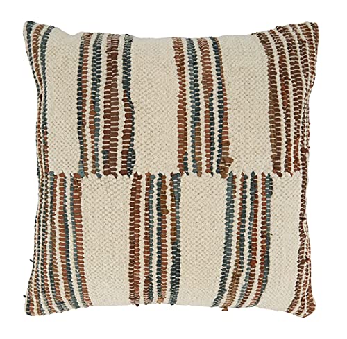 Fennco Styles Woven Chindi Striped Cotton Decorative Throw Pillow Cover 20" W x 20" L – Multicolor Textured Cushion Case for Couch, Bedroom and Living Room Décor