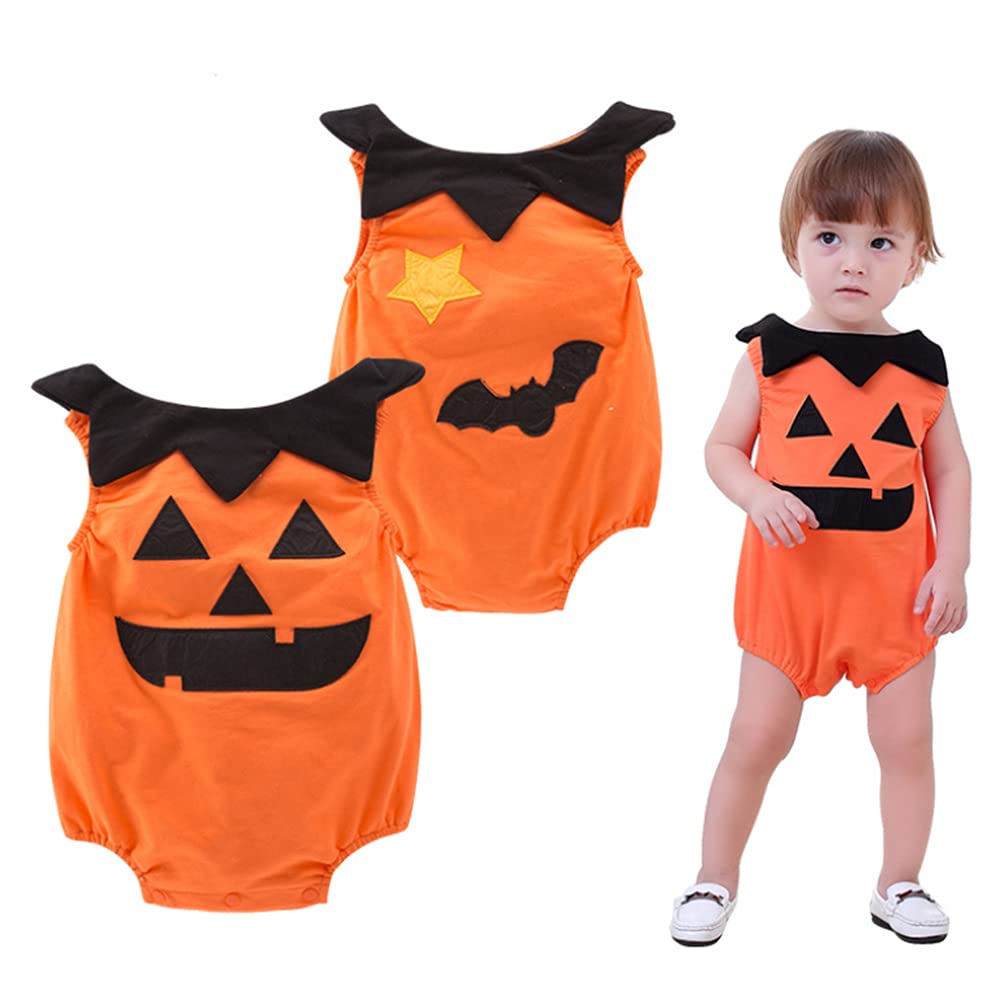Styles I Love Infant Unisex Baby Boys Girls Fun Pumpkin Face Sleeveless Orange Cotton Romper Halloween Outfit