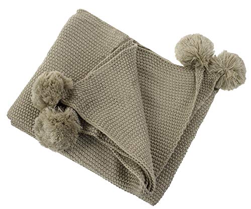 Fennco Styles Chunky Knit with Pom Pom Design Solid Color Throw Blanket 50" W X 60" L - 2 Colors