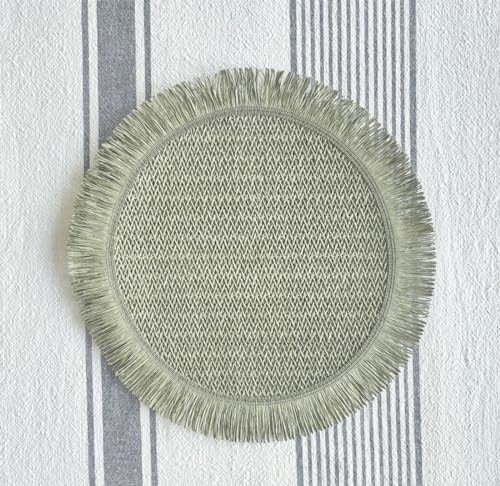 Fennco Styles Woven Round Fringe Solid Color Placemats 14" Round, Set of 4