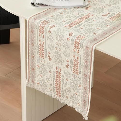 Fennco Styles Coral Floral Print Tassel Cotton Blend Woven Table Runner 14" W x 71" L